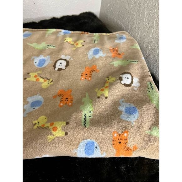 Brown Sherpa Baby Starters Blanket with Tiger plus Elephant Giraffe Croc